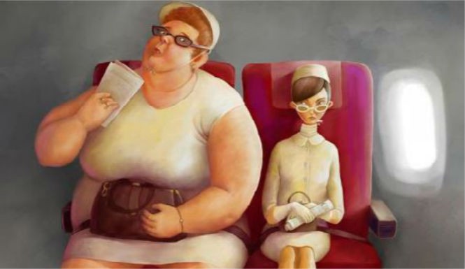 fat woman on airplane